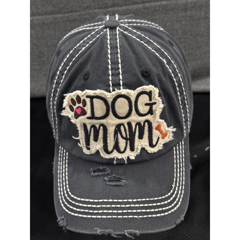 Vintage Dog Mom Baseball Cap Men One Size Black Patch Logo Casual Distressed Hat